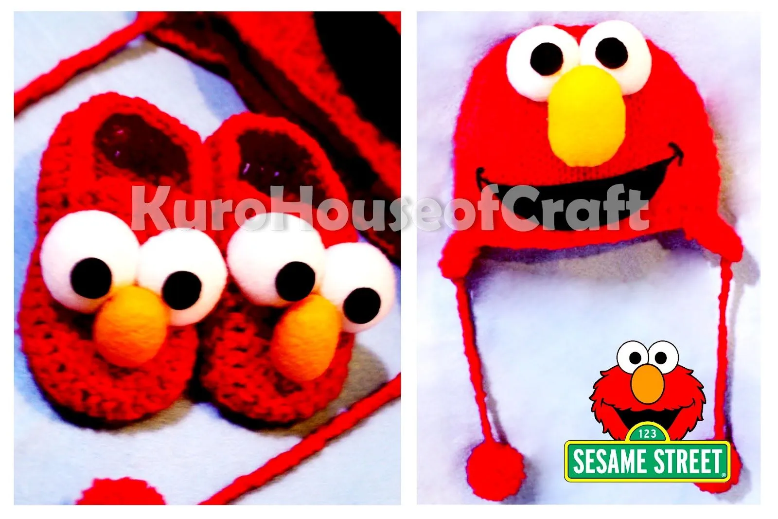 KuroHouse of Craft: Elmo Baby Hat and Booties