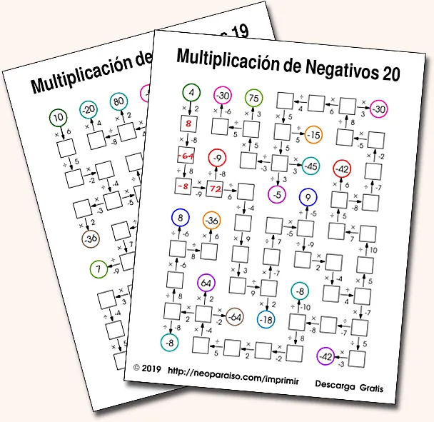 Laberintos de Multiplicaciones y Divisiones con números Negativos