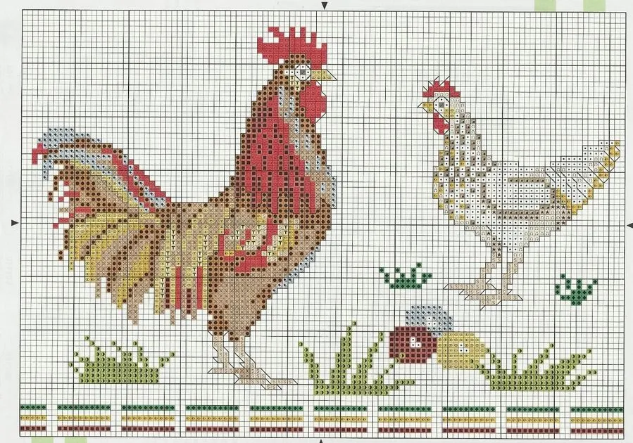 LABORES PUNTO DE CRUZ: Punto de cruz, pollos, gallos y gallinas