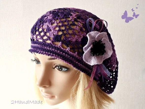 Lace Crochet Tam Dreads Hat Oversized Beret Slouchy by 2HandMade