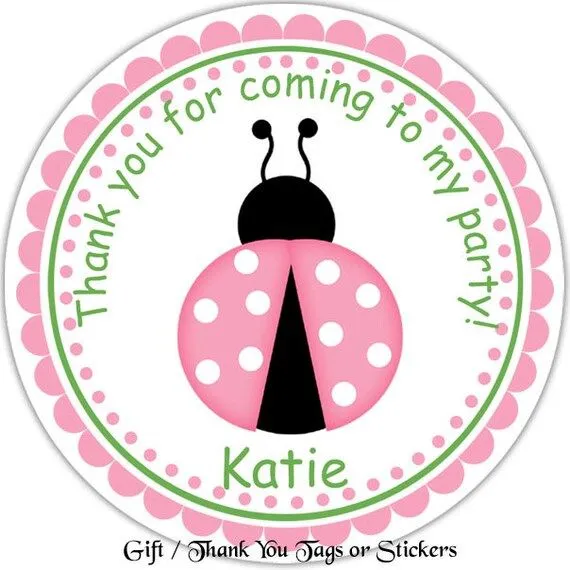 Ladybug Pink and Green Personalized Stickers by sharenmoments