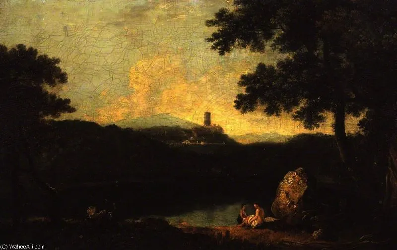 lago `nemi` con figuras bañandose" de Richard Wilson