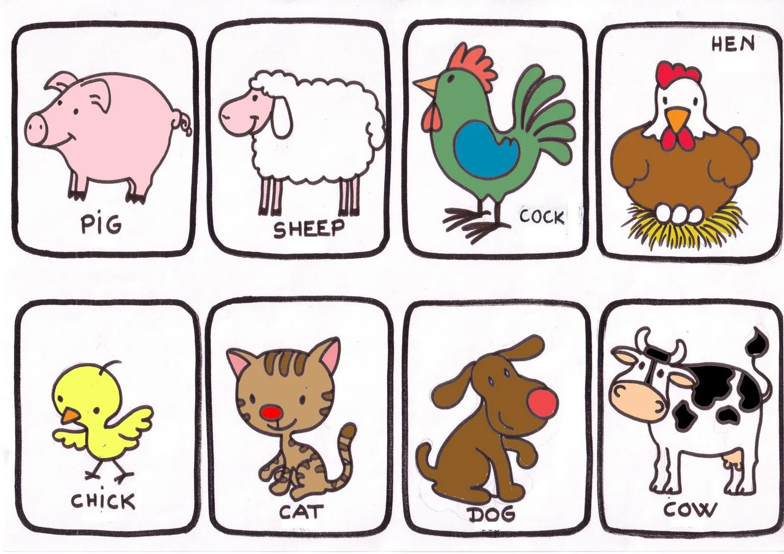 Dibujos de animales de la granja en inglés - Imagui