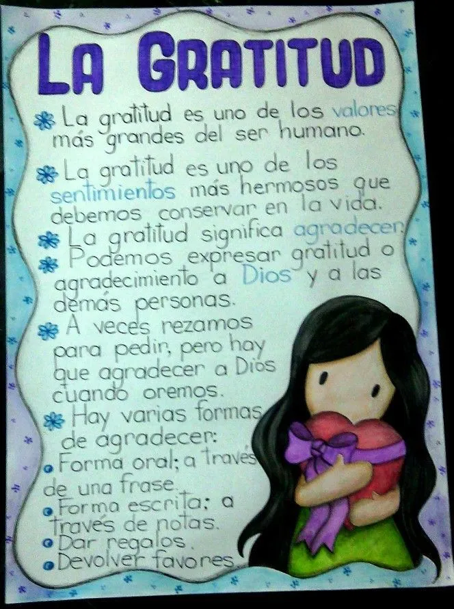 Lámina para exponer el valor de la Gratitud. 2do. Grado. | Educación de  valores, Valor de la humildad, Importancia de los valores