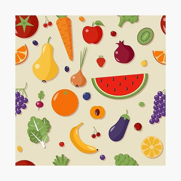 Lámina fotográfica for Sale con la obra «Conjunto de alimentos saludables  de frutas y verduras en estilo plano» de ivector | Redbubble