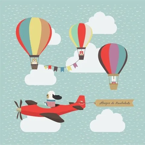 Lamina ilustrada avión y globos - Comprar en Pambokids