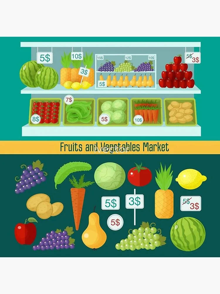 Lámina metálica for Sale con la obra «Mercado de frutas y verduras Concepto  de alimentación saludable» de ivector | Redbubble