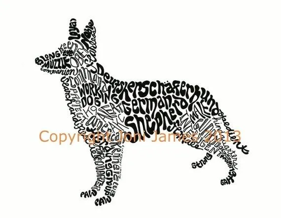 Lámina perro pastor alemán tipografía por CalligramORama en Etsy