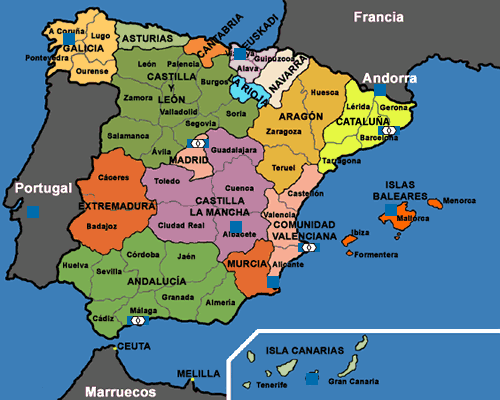 LAMINAS PARA COLOREAR - COLORING PAGES: Mapa de España para imprimir