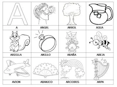 Laminas con dibujos para aprender palabras y colorear con letra: A ...