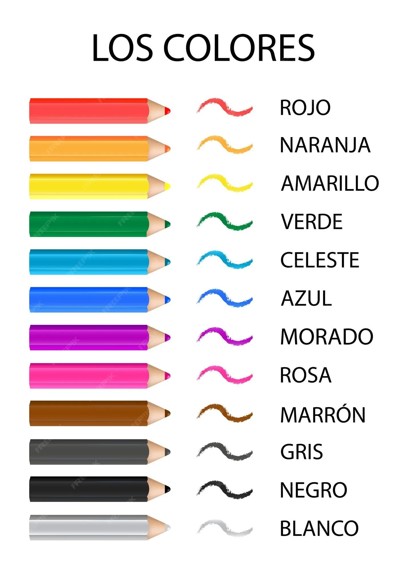 Lápices de colores con nombres de colores en español | Vector Premium