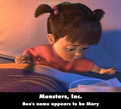 Last VHS • Monster's Inc. - Boo's real name is Mary, same as...