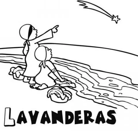 Lavanderas mirando a la Estrella de Oriente. Dibujo para colorear