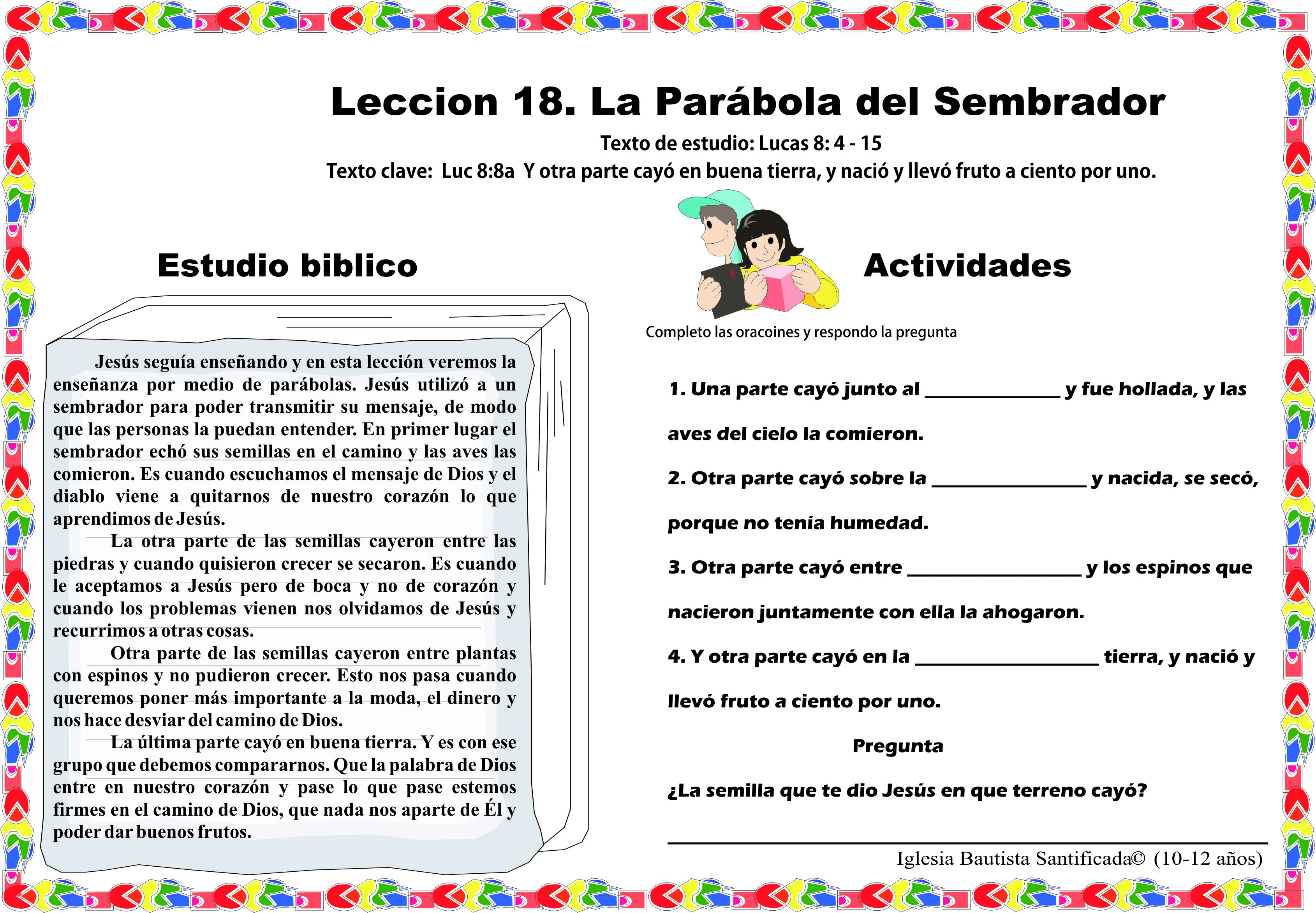 Lección 18. Parábola del Sembrador « Iglesia de Niños