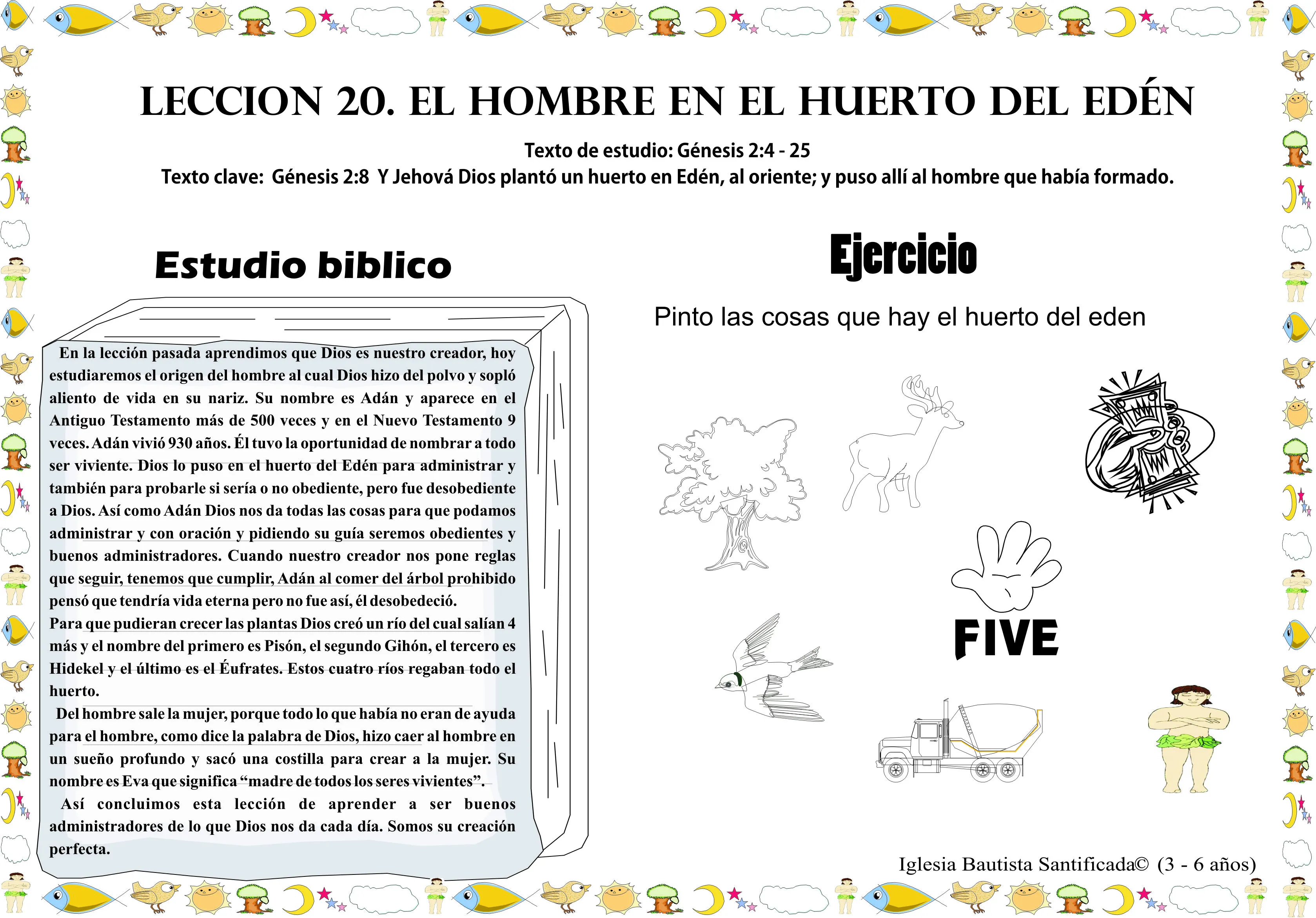Lección 20. El Hombre en el huerto del Edén « Iglesia de Niños