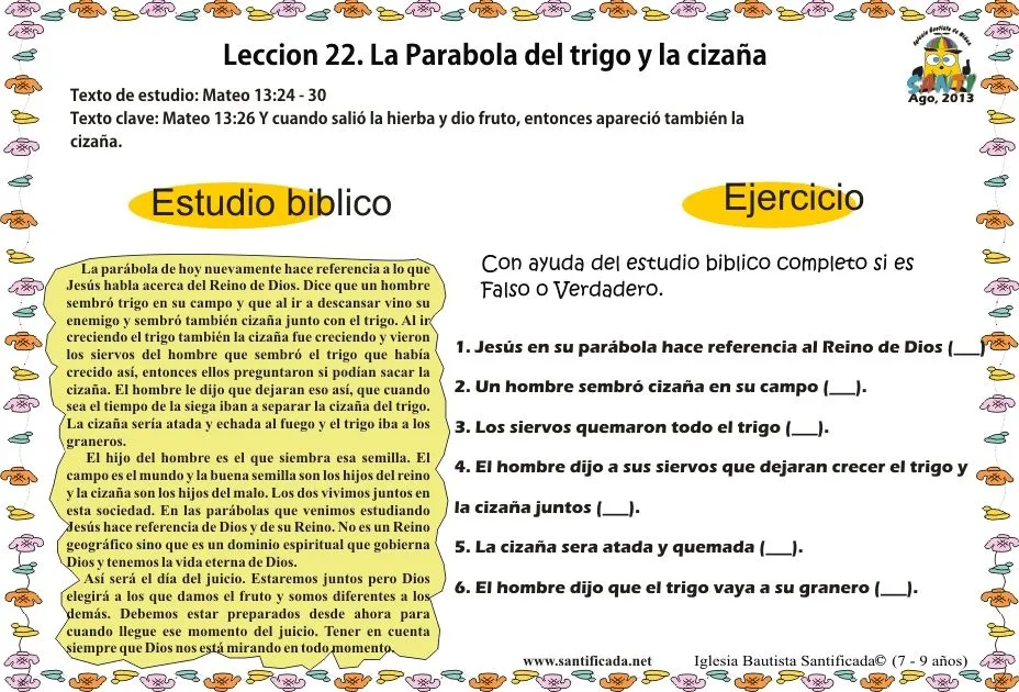 Lección 22. La parábola del trigo y la cizaña « Iglesia de Niños
