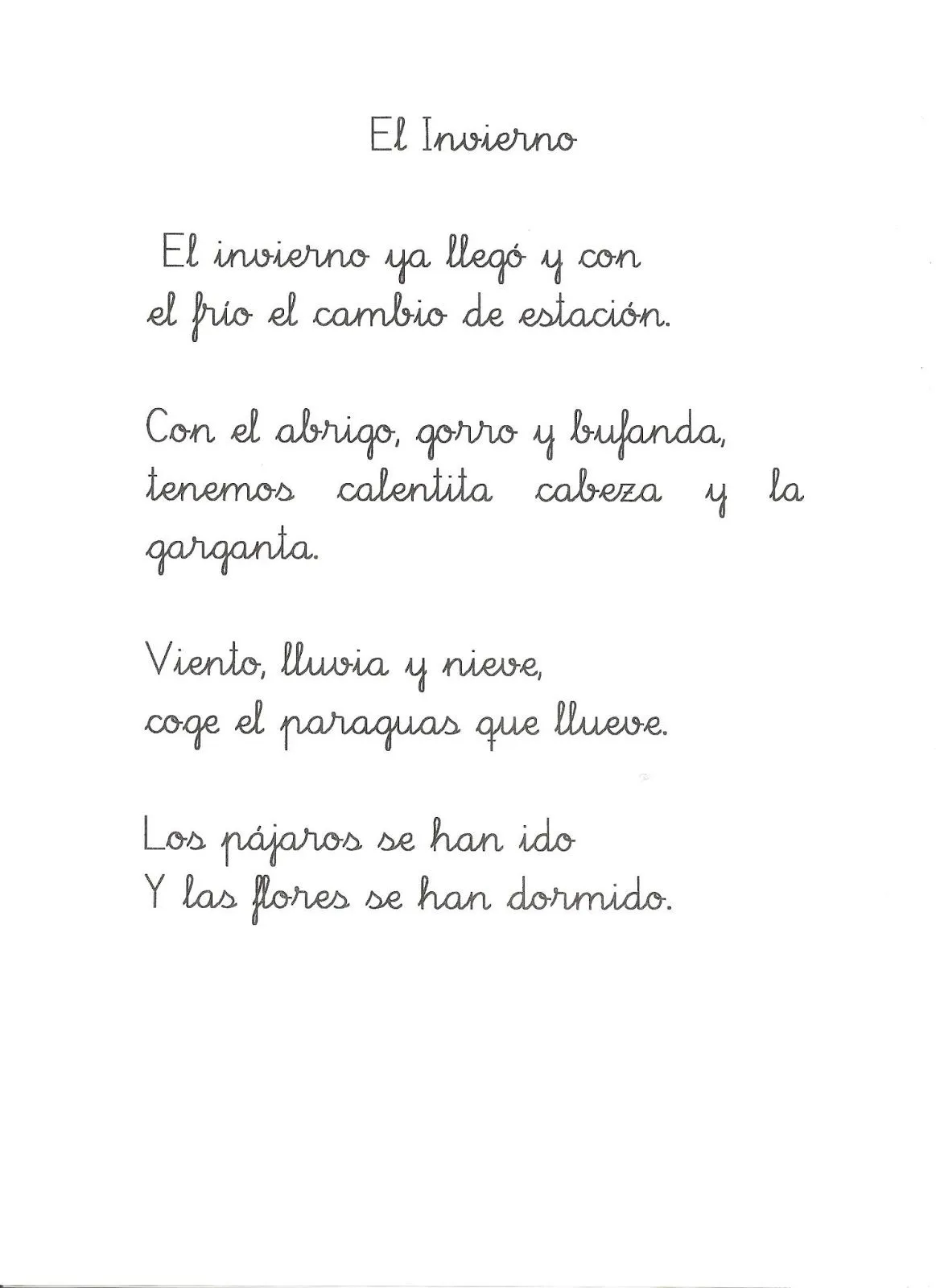 LECTOESCRITURA EN EDUCACIÓN INFANTIL: POESÍA INVIERNO