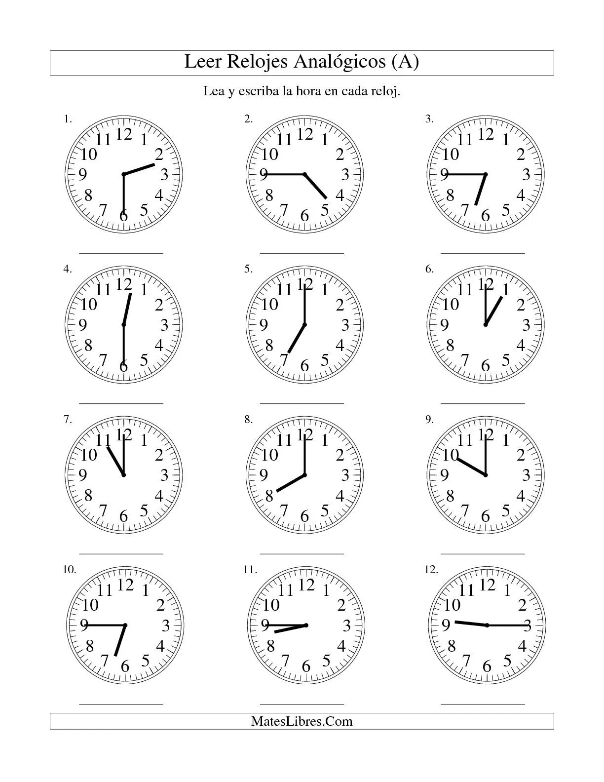 Leer la Hora en un Reloj Analógico en Intervalos de 15 Minutos (A ...