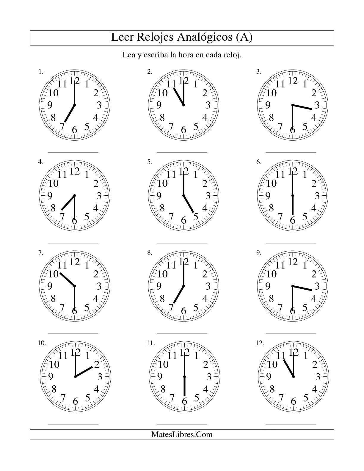 Leer la Hora en un Reloj Analógico en Intervalos de 30 Minutos (A ...