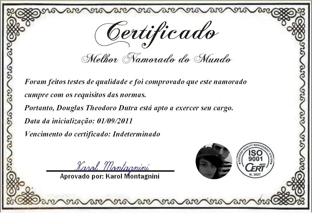 Lembranças de Um Ano de Amor: Certificado