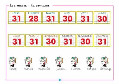 LENGUAJE - LOS MESES DEL AÑO Y LAS SEMANAS : FICHAS PARA NIÑOS