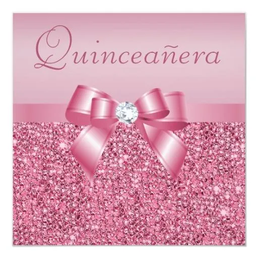 Lentejuelas y arco impresos rosa Quinceanera Invitación 5.25" X ...