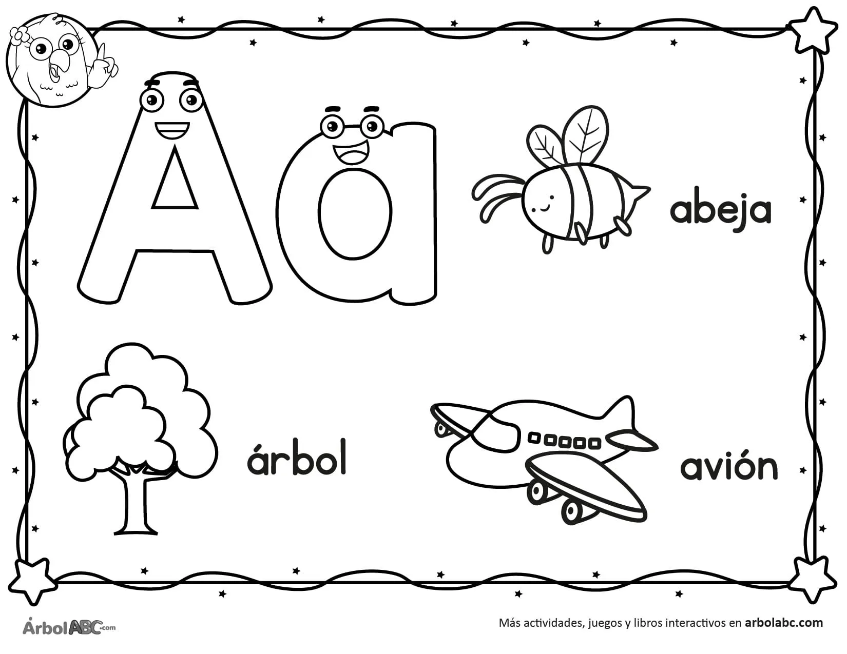 Letra A para colorear | Árbol ABC