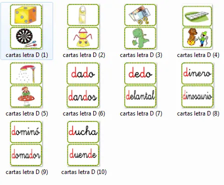 Letra de D, cartas para aprender | pintar y jugar
