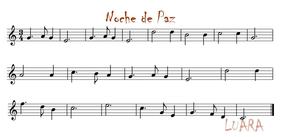 Letra y música 12: Partitura Noche de Paz para Flauta dulce, y ...