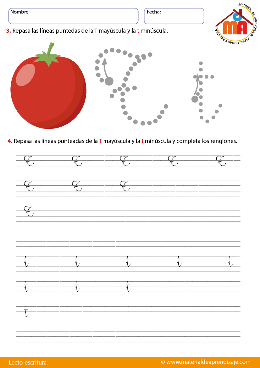 La letra T: Lecto-escritura “Material de aprendizaje” : Material de  Aprendizaje