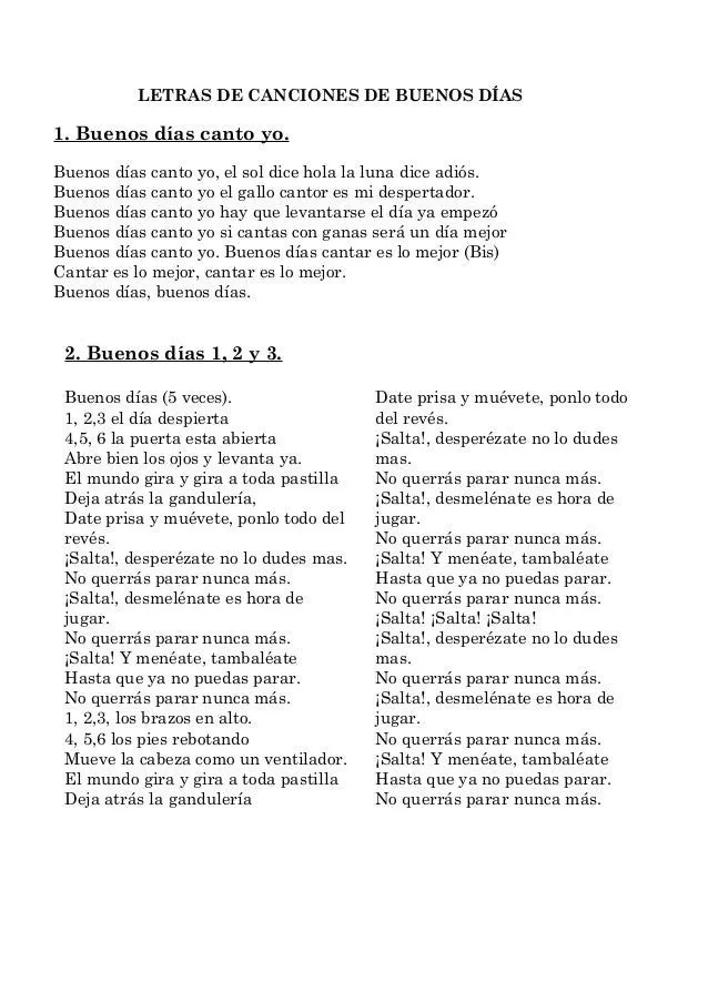 Letras de canciones de buenos días