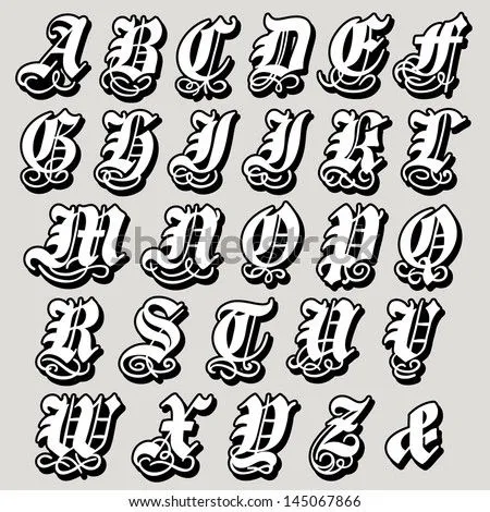 Complete Uppercase Gothic Alphabet In A Bold Black Doodle With ...