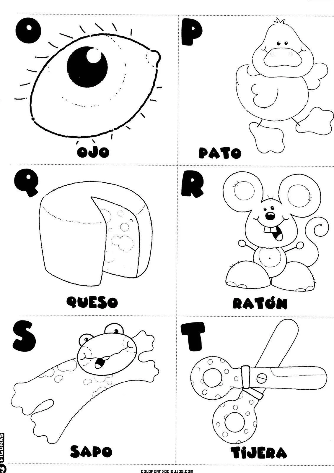 Letras O, P, Q, R, S, T, para colorear