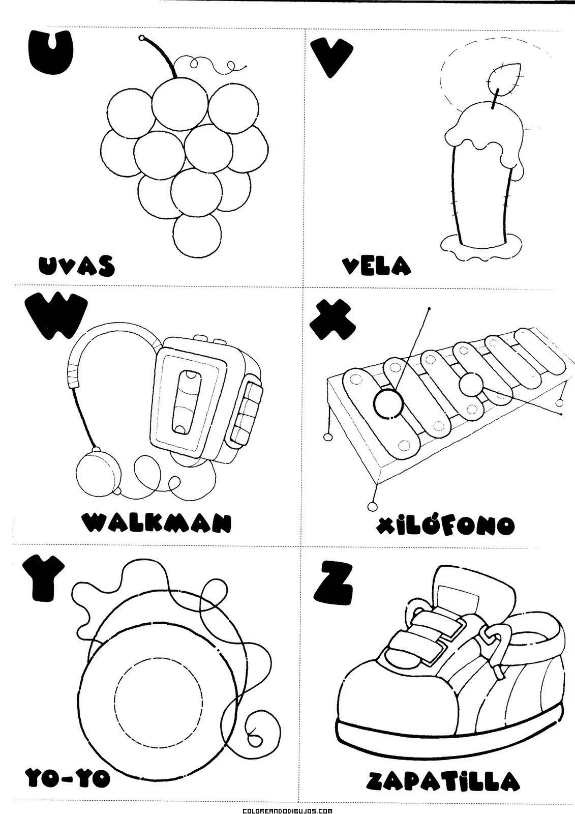 Letras U, V, W, X, Y, Z para colorear | comunicación | Pinterest