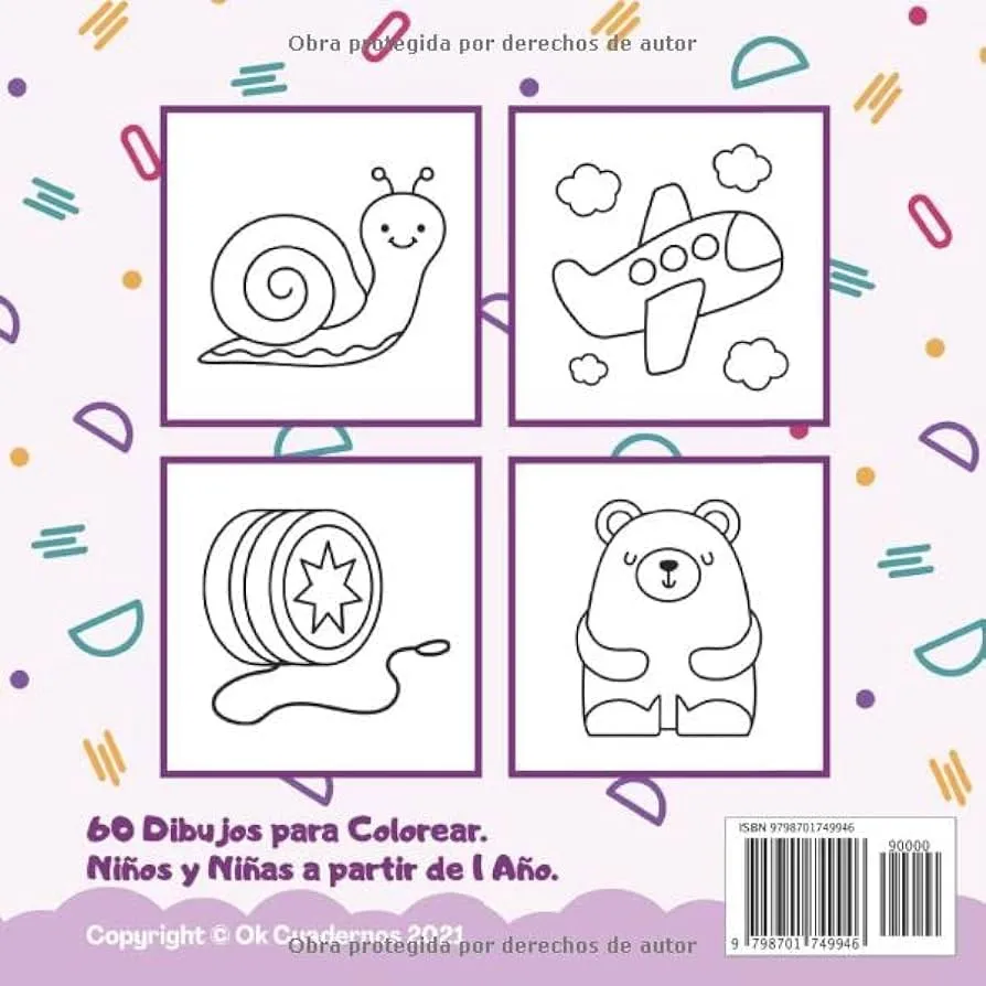 Mi primer libro para colorear 1 año: Cuaderno para colorear para niños de  1, 2 y 3 años | 60 dibujos para pintar simples para niños y niñas de  preescolar (Spanish Edition) :