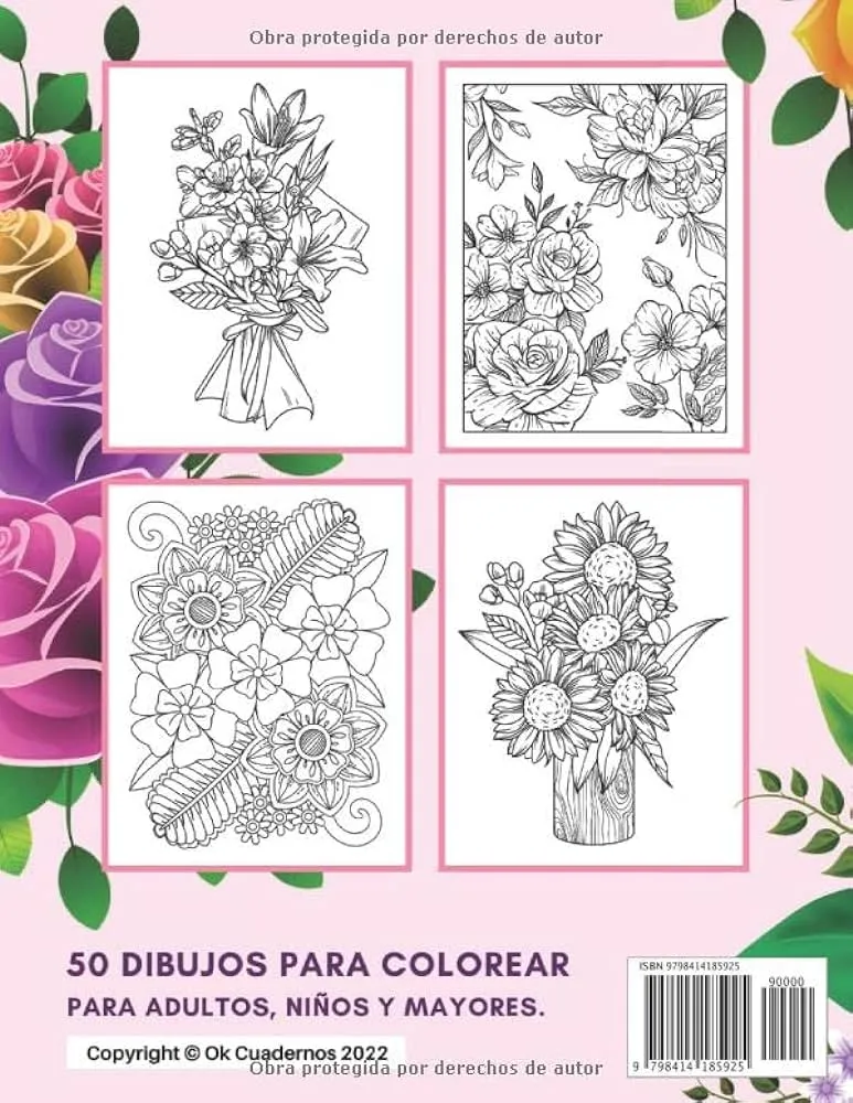 Libro de colorear flores para adultos: 50 láminas para colorear adultos,  niños y personas mayores | Flores y diseños de flores para pintar y  relajarse ... de vacaciones para adultos (Spanish Edition) :