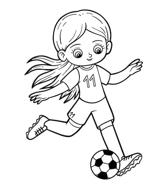 Libro para colorear para niños, jugadora de fútbol con pelota | Vector  Premium