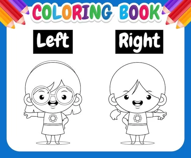 Libro de colorear para niños. linda chica enfrente de izquierda a derecha |  Vector Premium