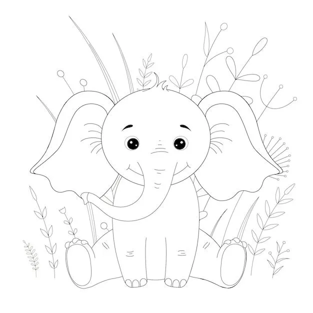 Libro para colorear o página para niños en edad escolar y preescolar.  desarrollando la coloración de los niños. ilustración de dibujos animados  de vector con lindo elefante. | Vector Premium