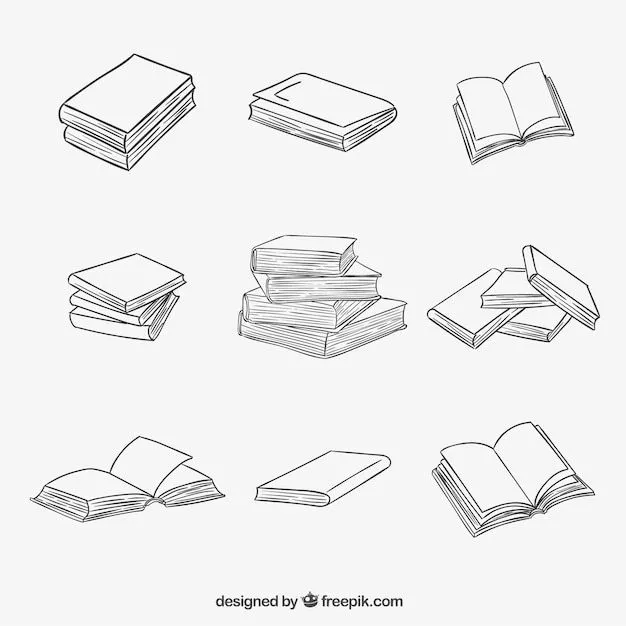 Libros apilados y abiertos en estilo esbozado | Descargar Vectores ...