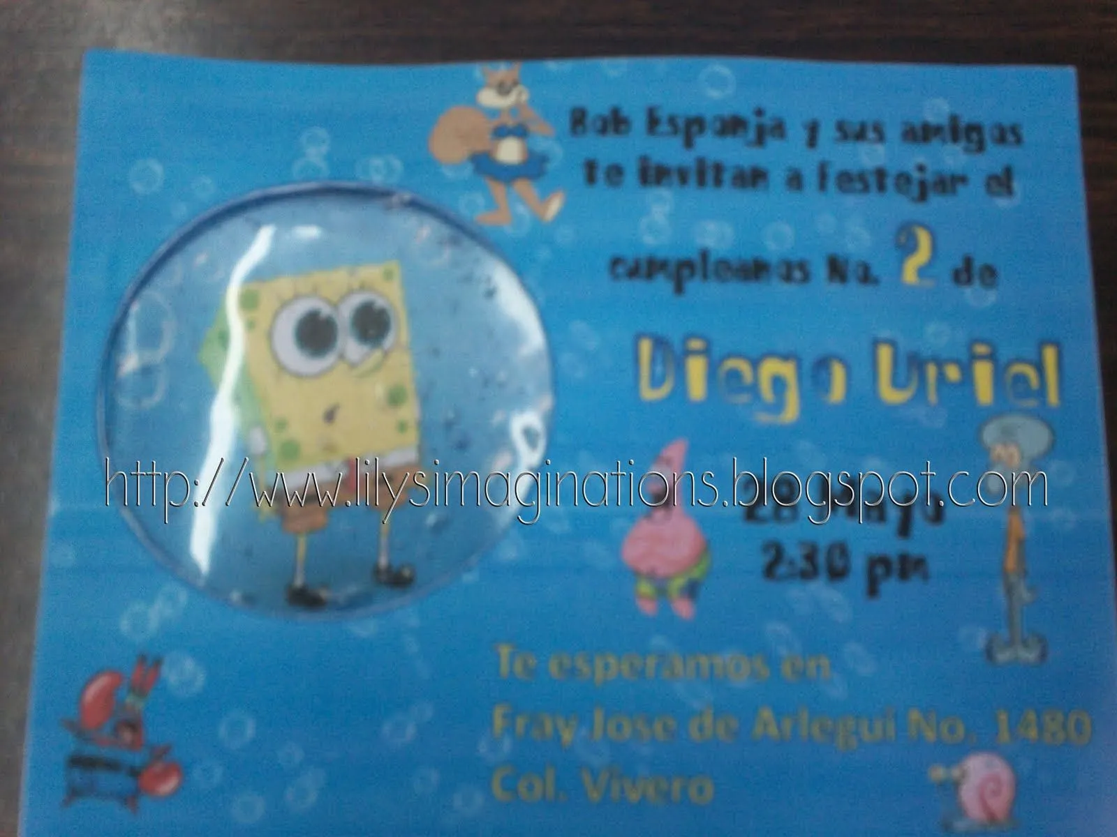 Lilys Imaginations: Invitaciones de Gel de Bob Esponja