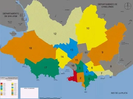 Límites de las 18 Zonas de Montevideo