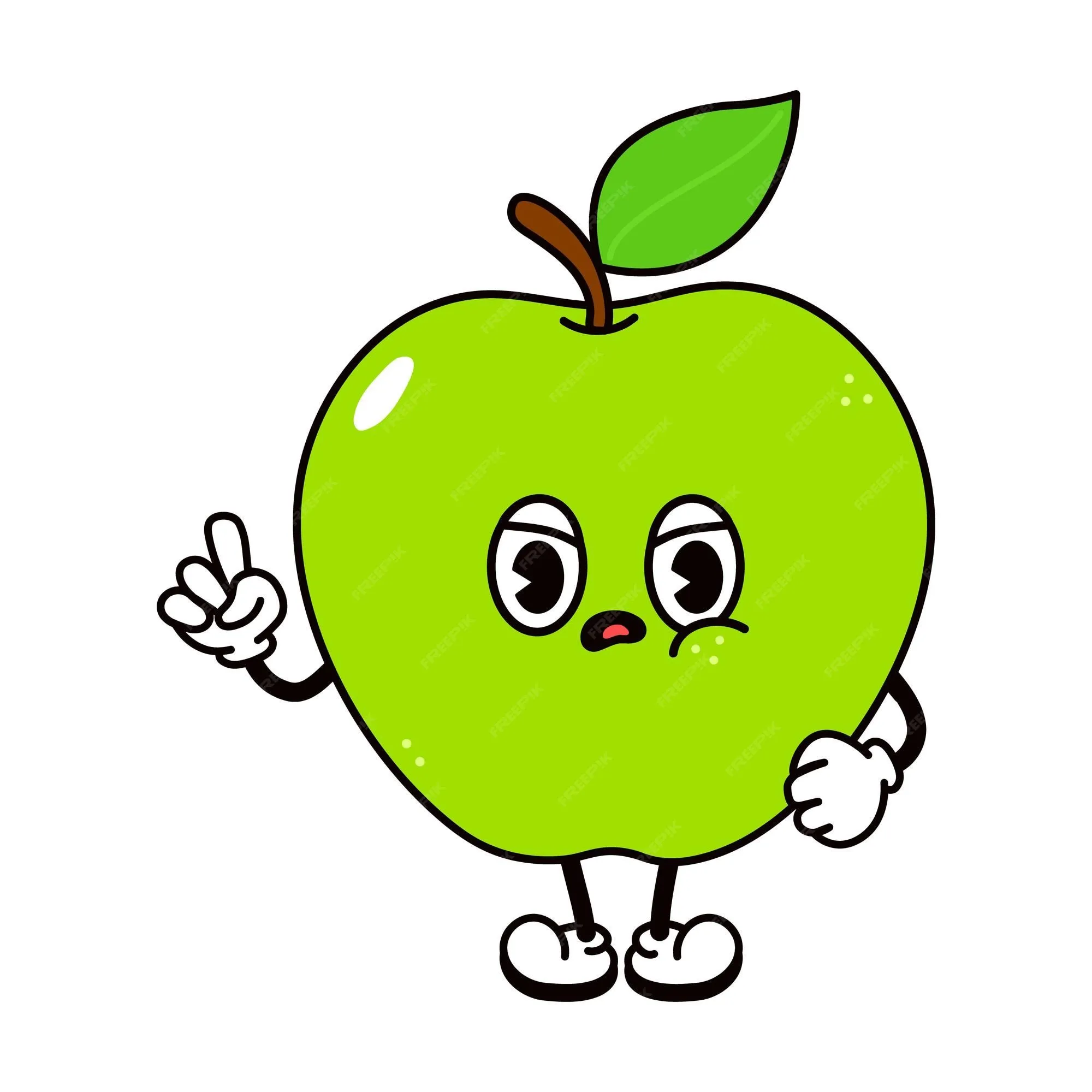 Lindo gracioso enojado triste personaje de manzana verde | Vector Premium