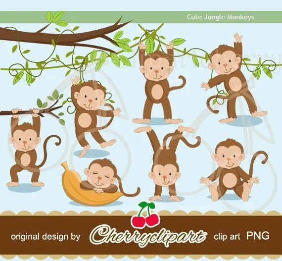 Lindo monos selva digital clipart para Personal y comercial - Etsy México