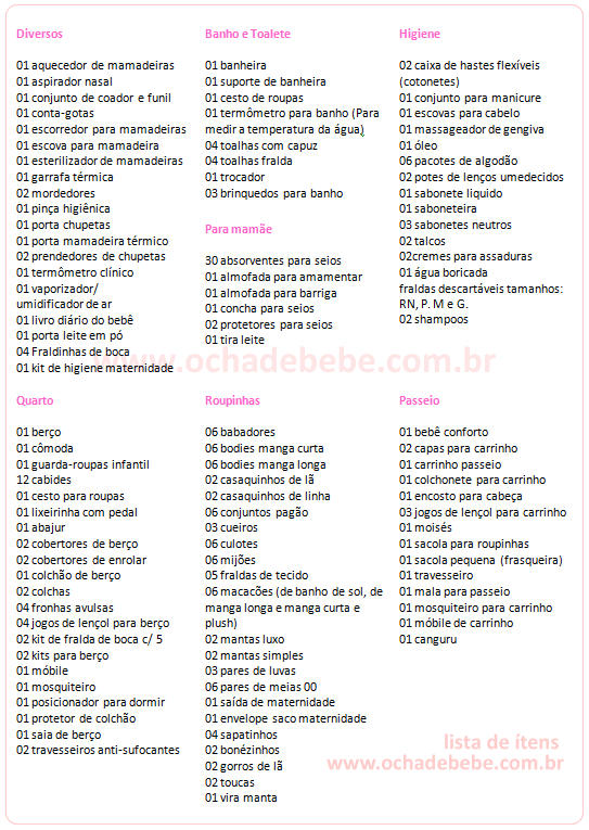 lista de chá de bebê completa | Aleatório | Pinterest