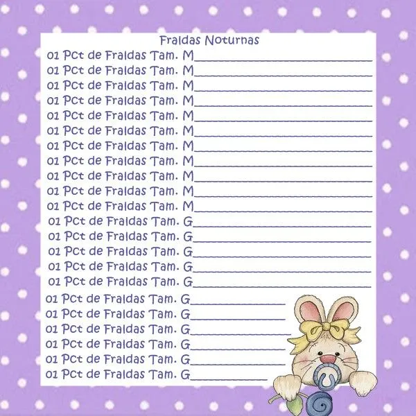 Lista para cha de fralda - Imagui