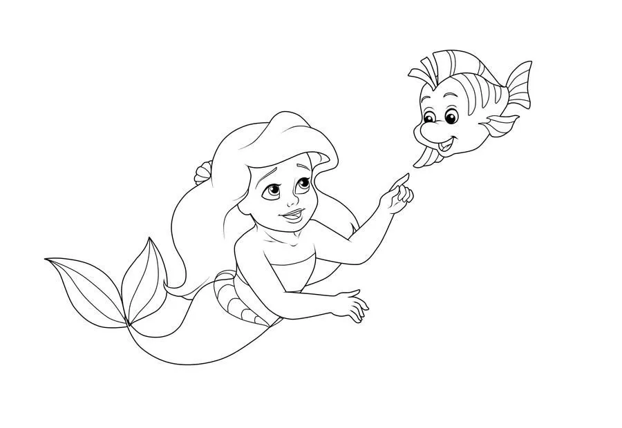 Little Ariel and Baby Flounder - Coloring Page by madam-marla on ...