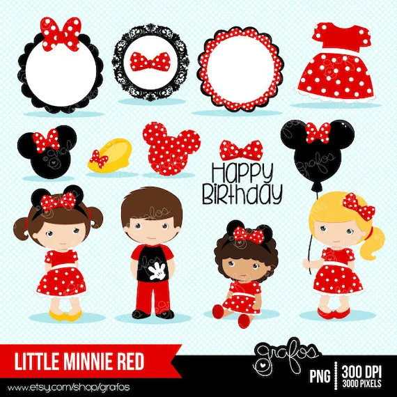 LITTLE MINNIE ROJA Digital Clipart Minnie Red Dress por grafos