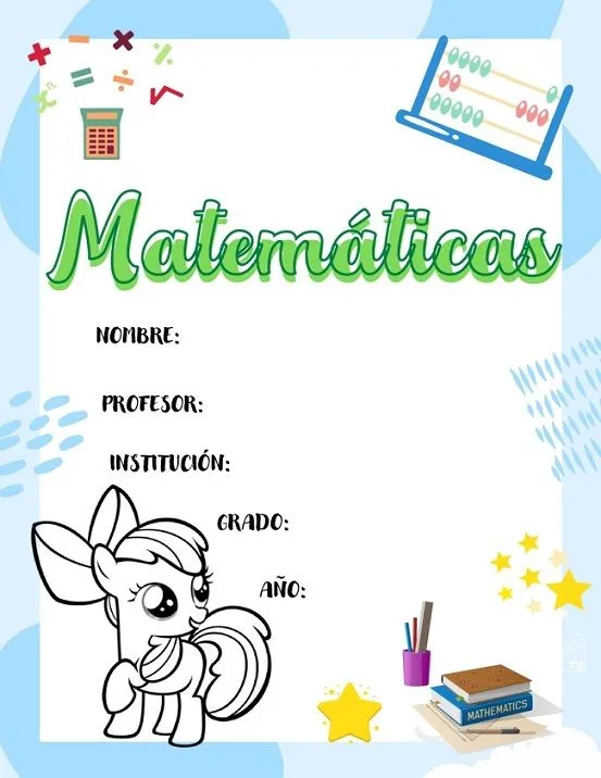 llᐈ Carátula de Matemáticas para Niñas - para Imprimir