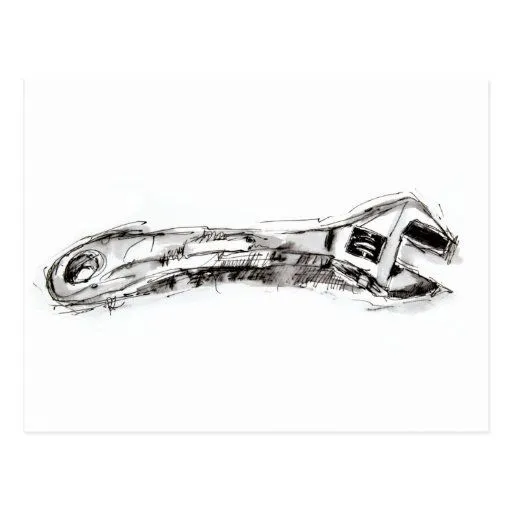 Llave de dibujo de la herramienta blanco y negro postales de Zazzle.